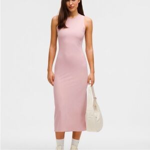 LULULEMON ALL ALIGNED RIBBED MIDI DRESS IN PINK HAZE SZ 14